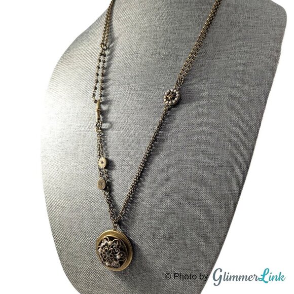 Sweet Romance Victorian Style Bronze Tone Locket Pendant Long Chain Necklace - Picture 5 of 13